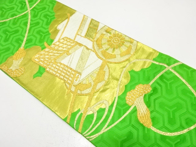 JAPANESE KIMONO / ANTIQUE FUKURO OBI / SILK / WOVEN CARRIAGE